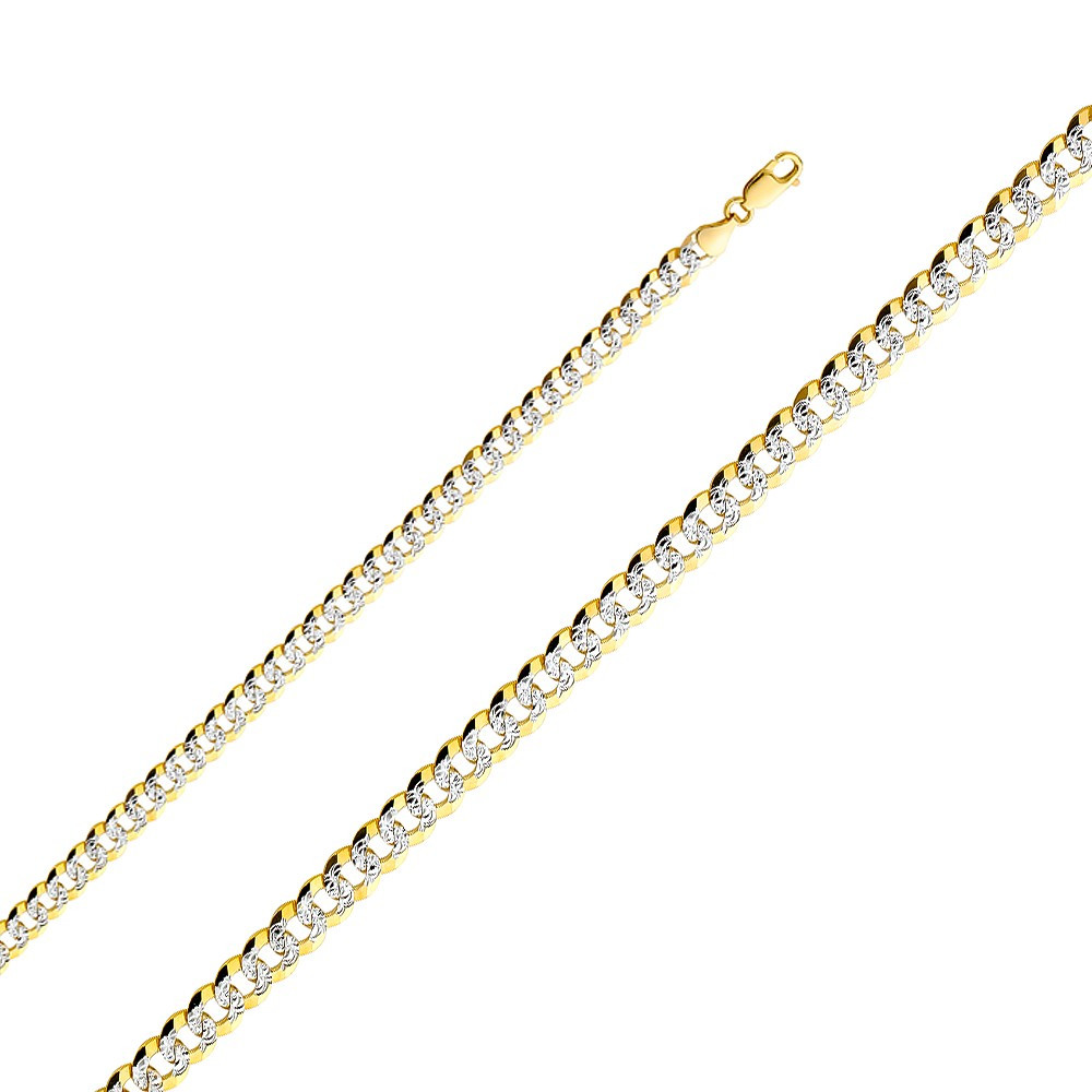 14k Yellow Gold 7mm White Pave Curb Bracelet 9 Inches